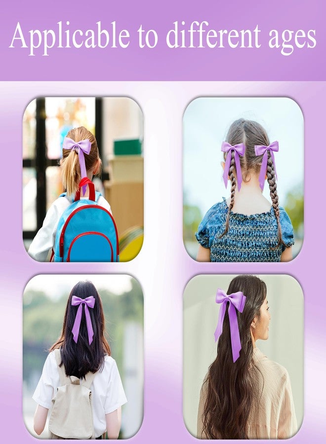 TULOBI 3pcs Light Purple Hair Bow Clip with Long Tail 7.8” Lilac Silky Satin Ribbon Barrettes Hair Bows with Alligator clips for Girls Women Spring Summer Easter Outfit Dress Accessory Gift - Image 5